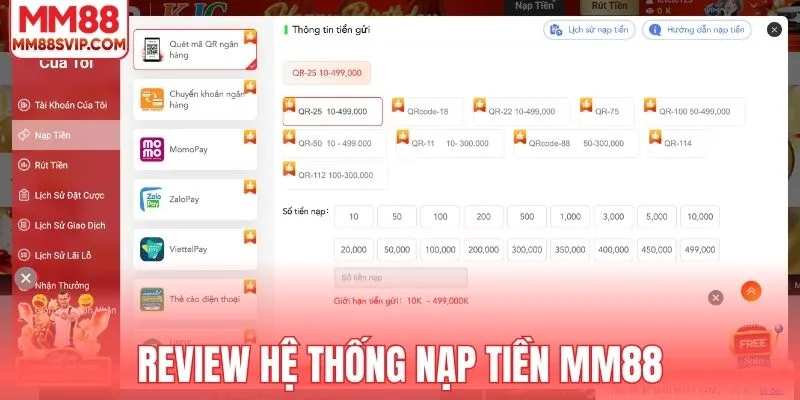Review hệ thống nạp tiền MM88
